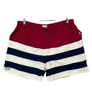 VTG IZOD Mens Striped Swim Trunks Size XL Retro Rugby Nautical Heritage Shorts